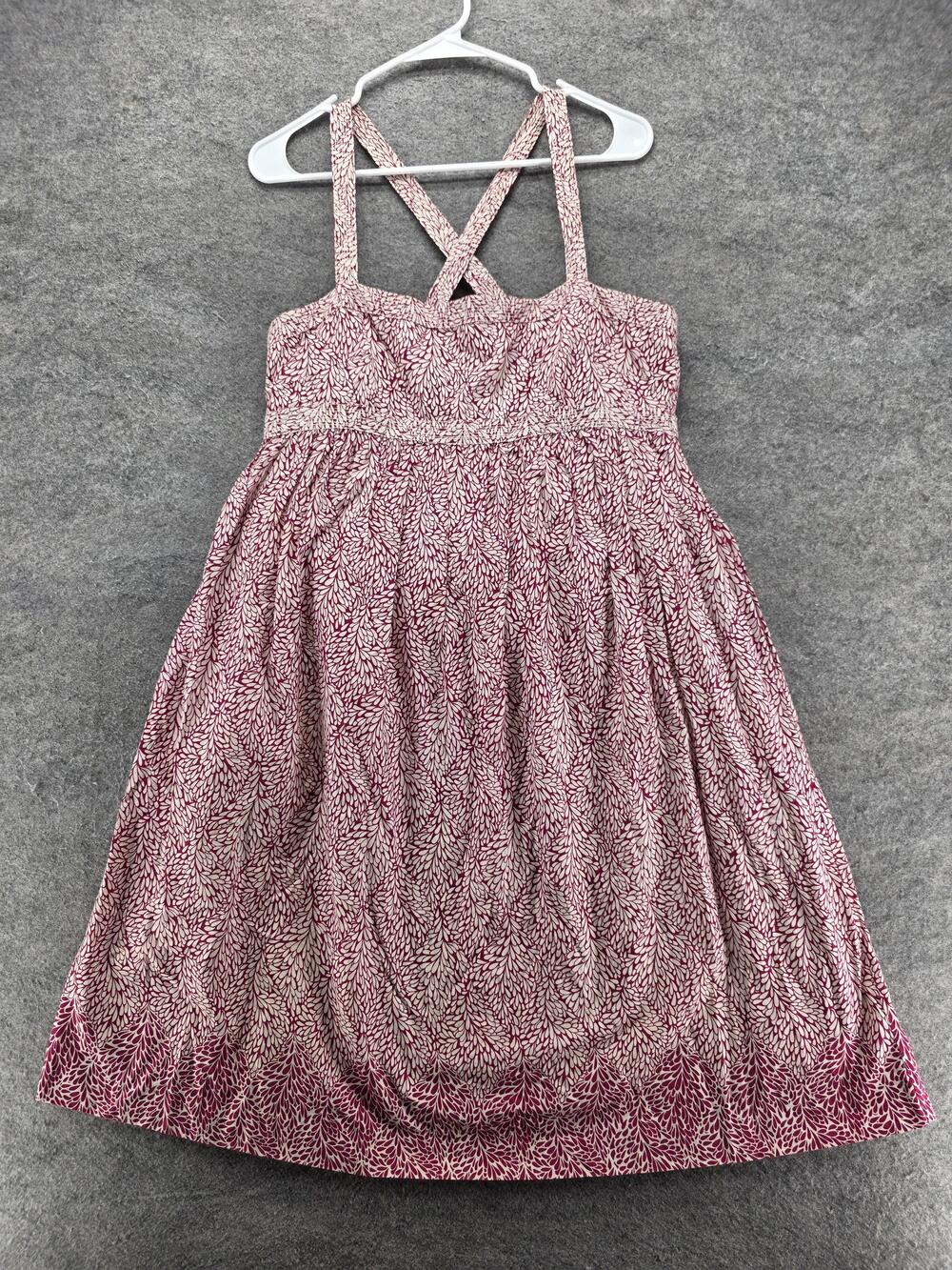 J.CREW Dress Womens 12 Pink Leaf Print Sundress Fit Flare Midi Cotton Lined